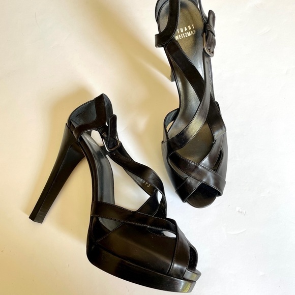 Stuart Weitzman Black Strap Platform High Heels - Picture 3 of 13